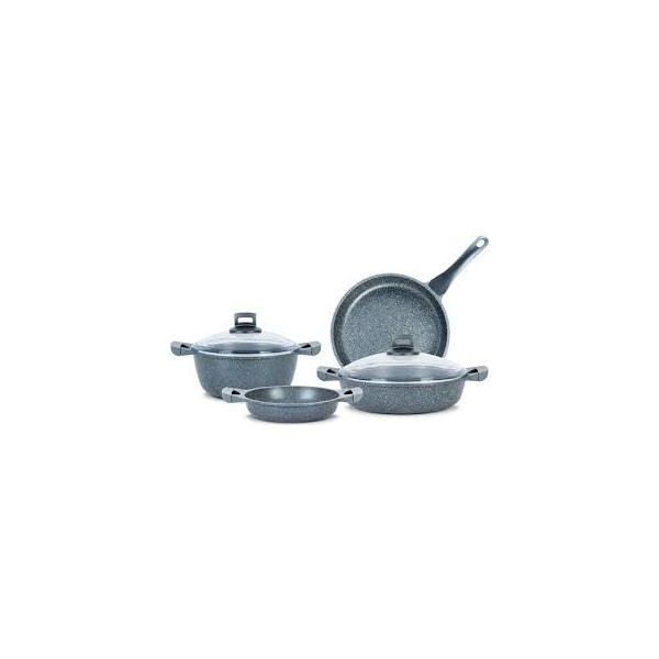 Thermoad Gri Derin Tencere Seti 7 Parça Granit Kaplama 20 Cm 24 Cm 26 Cm