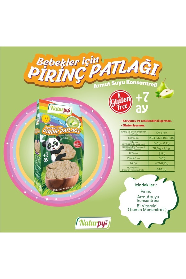 Naturpy Glutensiz Bebekler İçin Pirinç Patlağı 50 G Armut Suyu Konsantreli