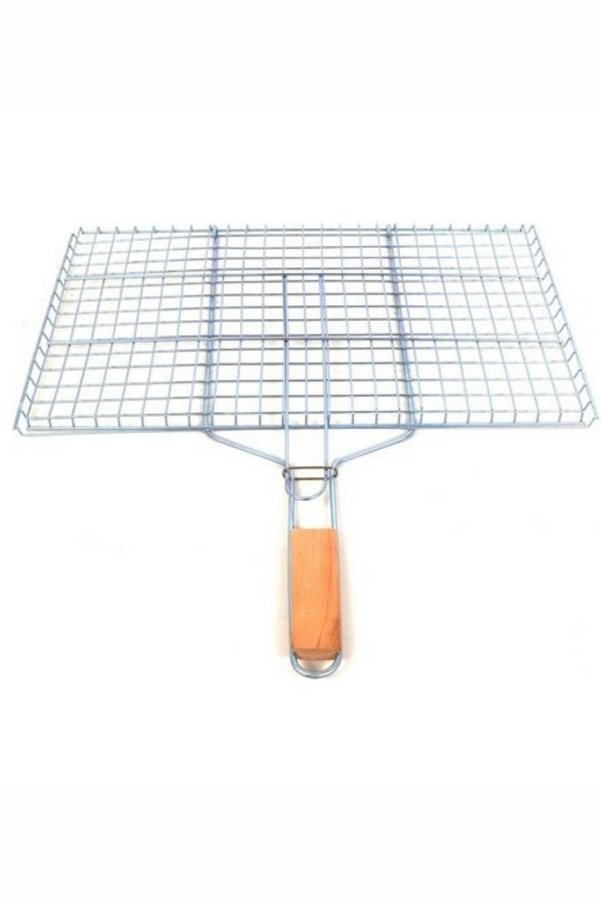 Trend Ahşap Saplı Mangal Izgarası Galvanizli Paslanmaz Kafes Demir 30 X 40 Cm