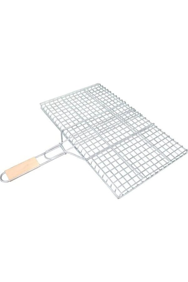 Trend Ahşap Saplı Mangal Izgarası Galvanizli Paslanmaz Kafes Demir 30 X 40 Cm