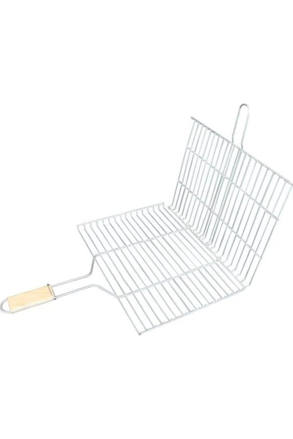 Trend Ahşap Saplı Mangal Izgarası Galvanizli Paslanmaz Kafes Demir 30 X 40 Cm