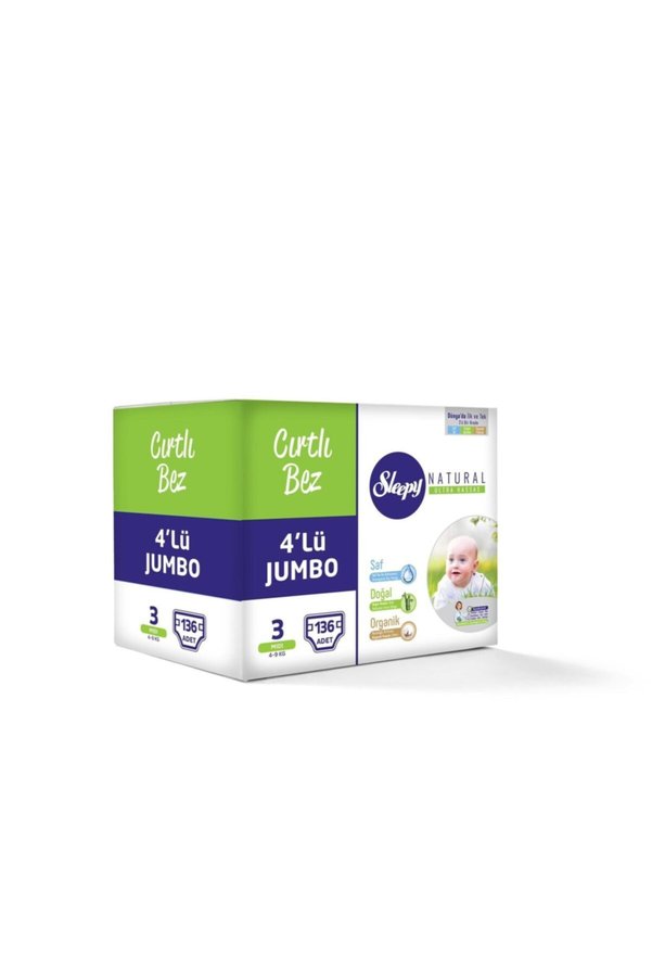 Sleepy Natural Bebek Bezi 3 Numara 4 Lü Jumbo 136 Adet