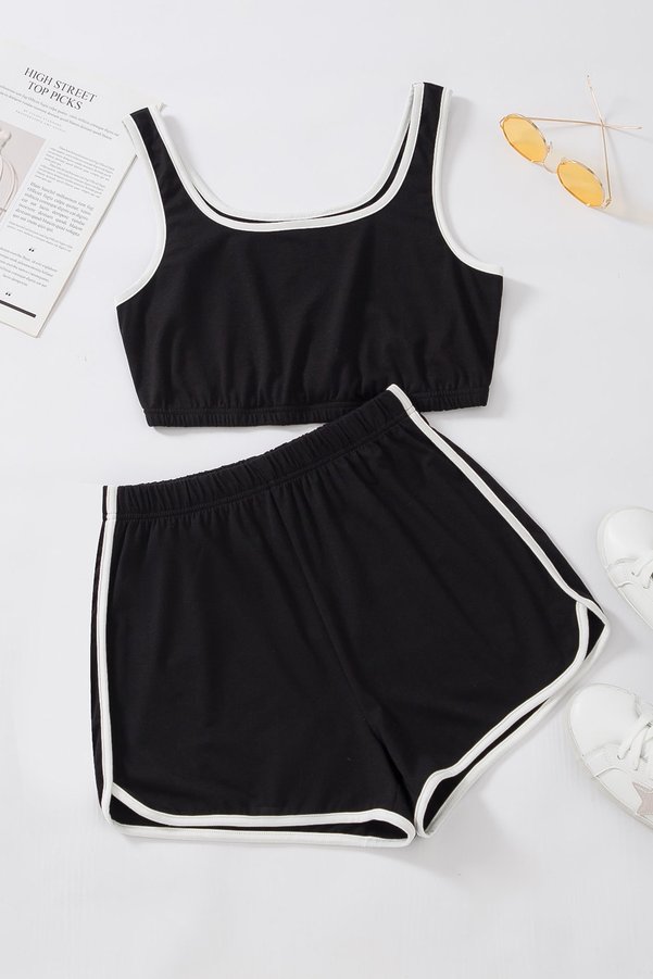 Imoda Kadın Siyah Askılı Crop Top Ve Şortlu Gecelik Takım