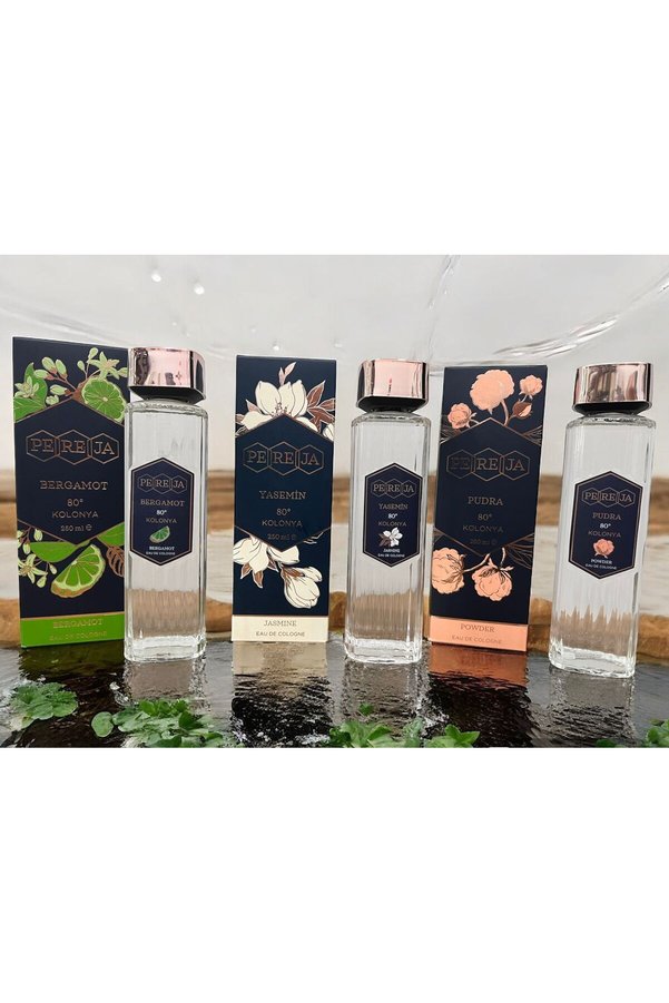 Pereja Bergamot, Yasemin, Pudra Kolonya Cam Şişe 80°, 250Ml 3 Lü Set
