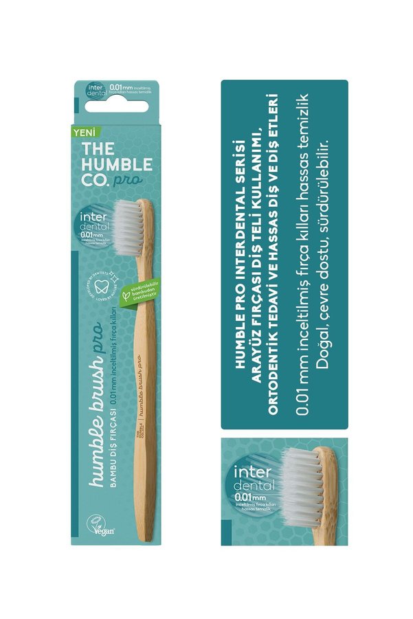 The Humble Co. Humble Brush Pro Bambu Yetişkin Yumuşak Arayüz Diş Fırçası (Beyaz) 0.01Mm İnce Fırça Kılları, Diş Aralarına Erişim Odaklı Kıl Yapısı, Ultra Yumuşak Fırça Kılı, Bambu Sap, Vegan