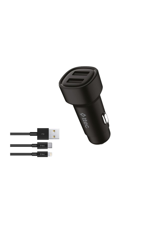 Ttec Smartcharger Duo 3.1A Araç Şarj Aleti Çift Usb + Usb-C Ve Lightning Kablo