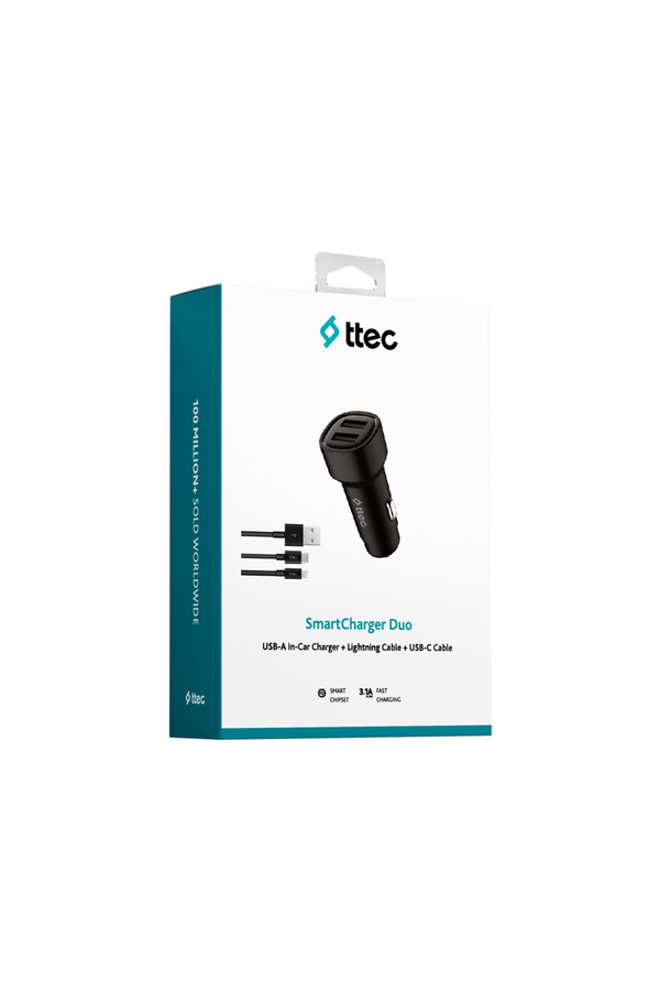Ttec Smartcharger Duo 3.1A Araç Şarj Aleti Çift Usb + Usb-C Ve Lightning Kablo