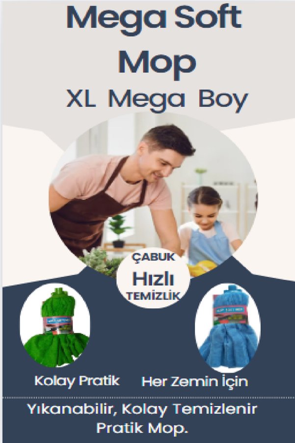 Mega Soft 1 Adet Mikrofiber Havlu Vileda Paspas Mop Xl Yedek Ucu Büyük Boy