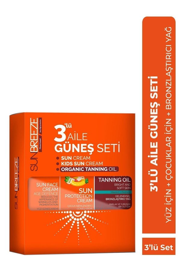 Sun Breeze 3 Lü Aile Güneş Seti 50+Spf Yüz Güneş Kremi , 50+Spf Çoçuk Güneş Kremi 0 Spf Bronzlaştırıcı Yağ