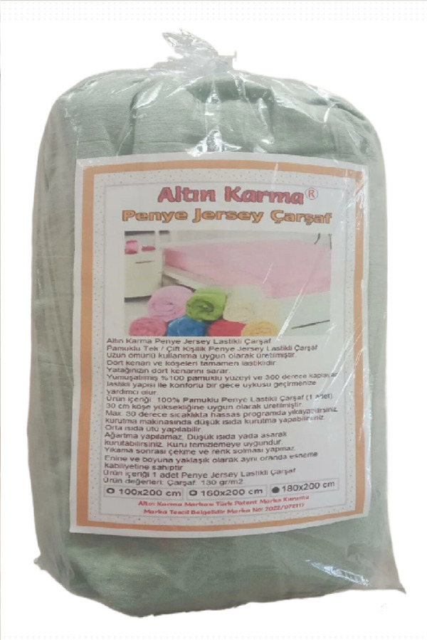 Altın Karma Jersey Penye Pamuklu 180X200 Cm Çift Kişilik Lastikli Çarşaf Çağla Yeşili