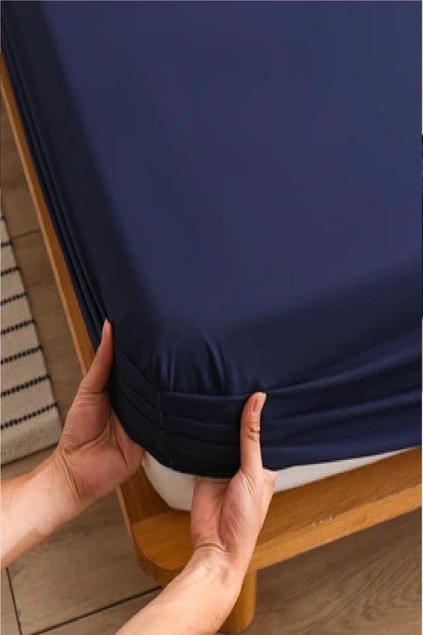 Evony Altın Karma Jersey Penye Pamuklu 100X200 Cm Tek Kişilik Lastikli Çarşaf Lacivert