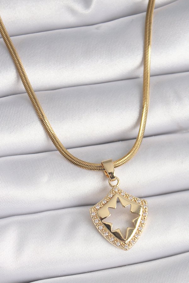 Evimdeyokyok 316L Çelik Gold Renk İtalyan Zincir Zirkon Taşlı Kutup Yıldız İşleme Kadın Kolye Tj-Bko9536