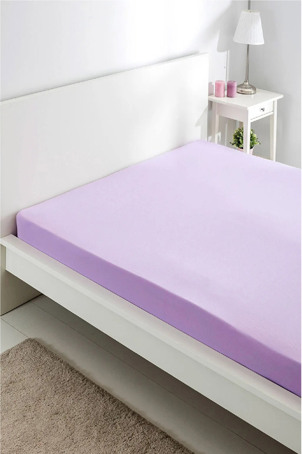 Evony Altın Karma Jersey Penye Pamuklu 100X200 Cm Tek Kişilik Lastikli Çarşaf Lila