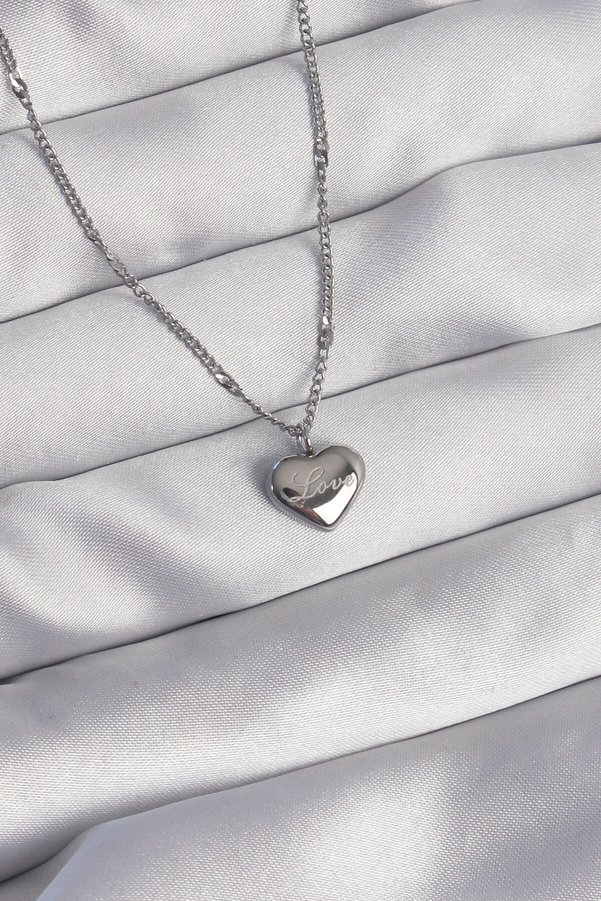 Evimdeyokyok 316L Çelik Gümüş Renk Kalp Model Love Kolye - Tj-Bko8932