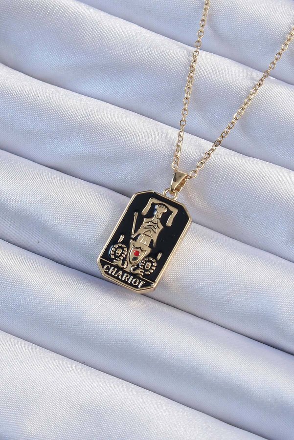 Evimdeyokyok 316L Çelik Zincir Renk Siyah Mineli Tarot Kolye Tj-Bko9247
