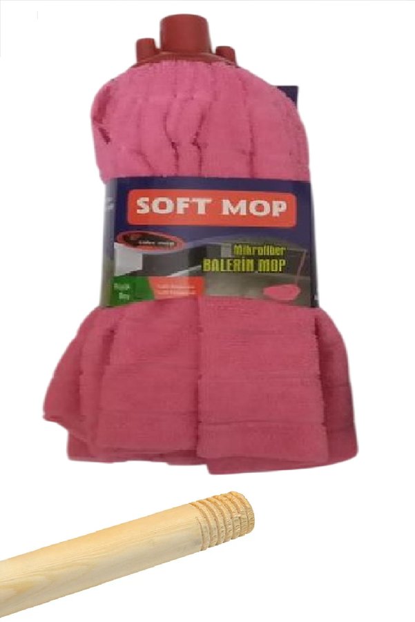 Soft Mop Mikrofiber Havlu Paspas Mop Ucu Ahşap Sapı Takım