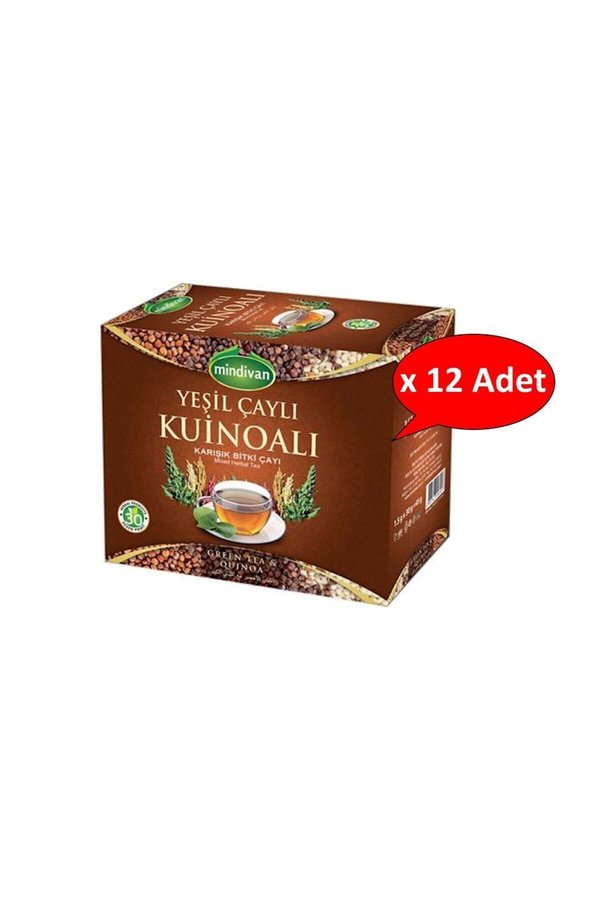 Mindivan Yeşil Çaylı Kinoalı Karışık Form Çayı 1.5 Gr X 30 Süzen Poşet X 12 Adet