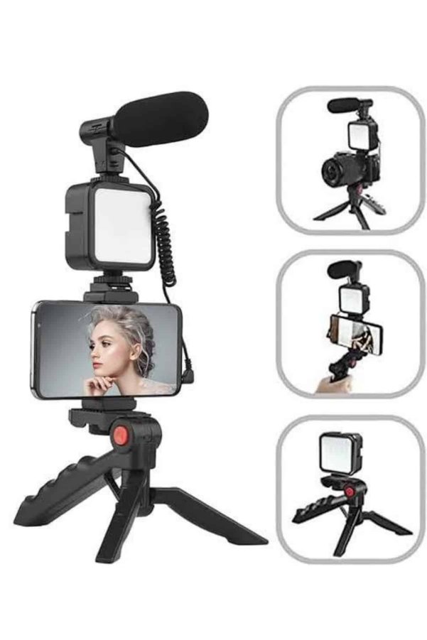 Ucuztekno Tripod Telefon Tutucu Kumandalı Mikrofon Led Işık Vlog Video Kayıt