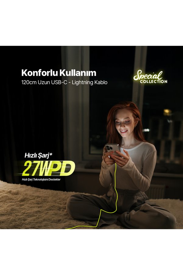 Ttec Usb-C - Lightning Hızlı Şarj Kablosu 120Cm Neon Sarı