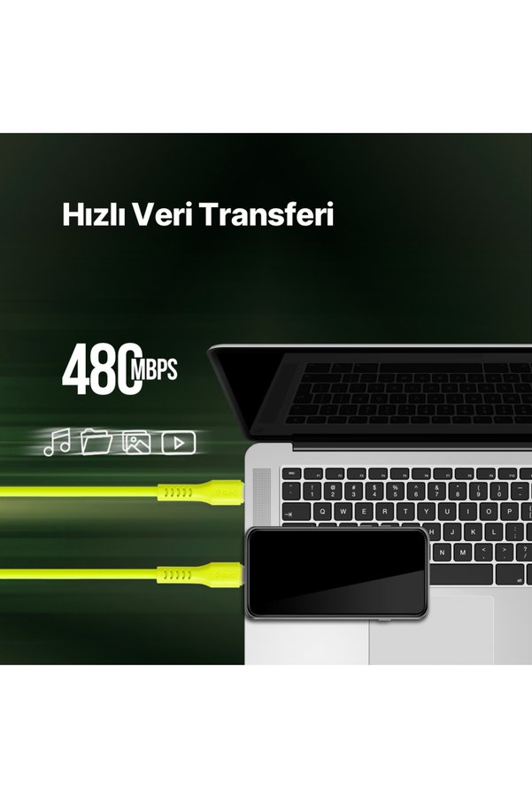Ttec Usb-C - Lightning Hızlı Şarj Kablosu 120Cm Neon Sarı