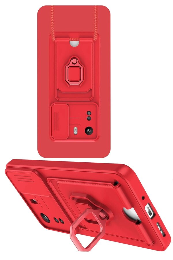 Xi̇aomi̇ Redmi̇ 13C Kılıf Zuma Kartvi̇zi̇tli̇ Yüzüklü Si̇li̇kon - Kırmızı - Dropx4449-2504