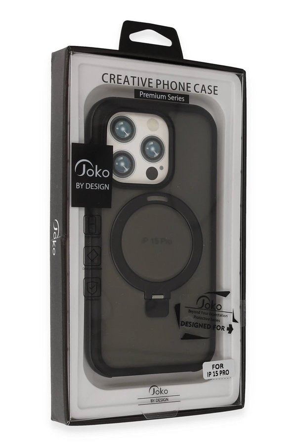 İphone 15 Pro Zorda Ai̇rbag Magsafe Standlı Kapak - Si̇yah - Dropx2719-9217