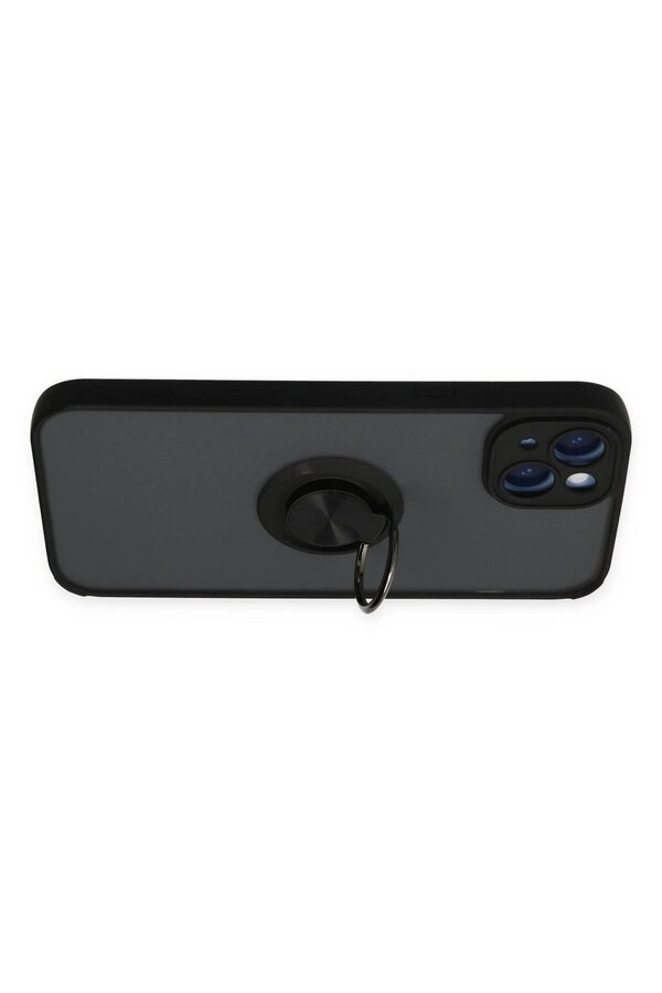 İphone 14 Kılıf Montreal Yüzüklü Si̇li̇kon Kapak - Si̇yah - Dropx5460-8291