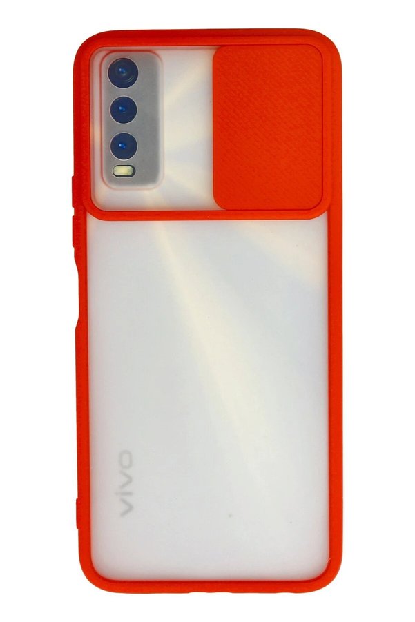 CepteToptan Vivo Y11S Kılıf Palm Buzlu Kamera Sürgülü Silikon - Kırmızı - DROPX6326-8942