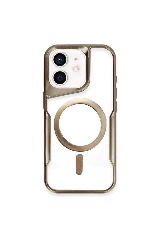 CepteToptan iPhone 12 Kılıf Boyi Magsafe Silikon Kapak - Kahverengi - DROPX7428-1070