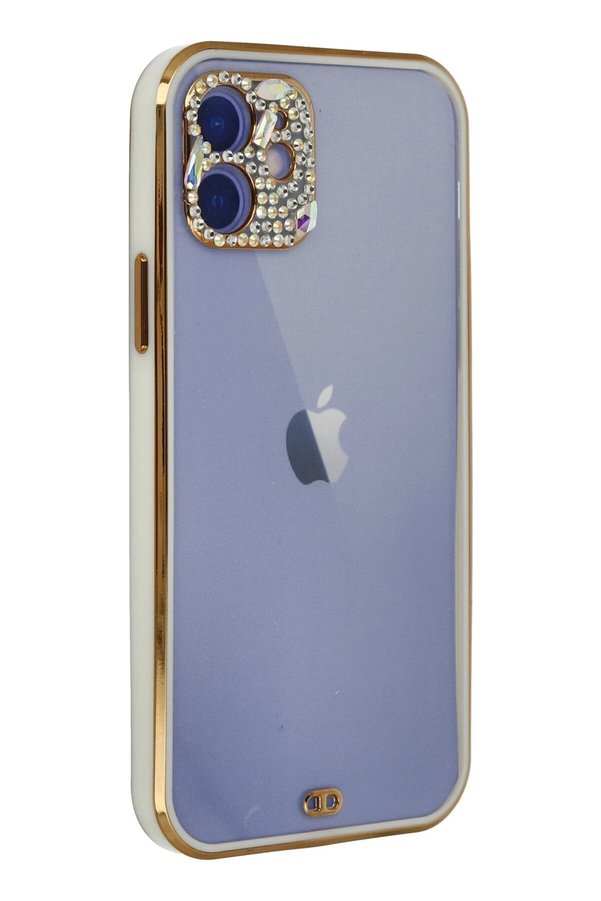 İphone 12 Kılıf Li̇va Taşlı Si̇li̇kon - Beyaz - Dropx7810-7903