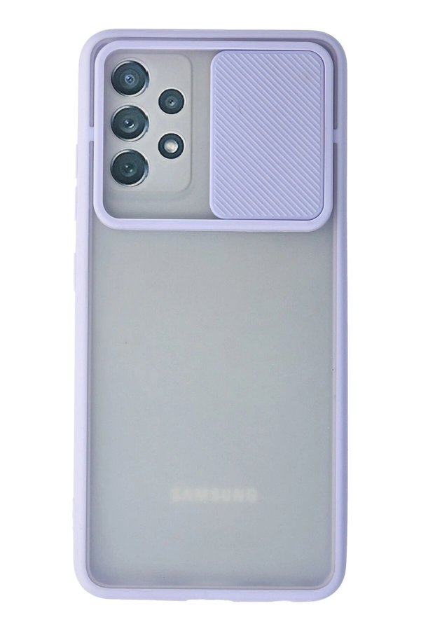CepteToptan Samsung Galaxy A52 Kılıf Palm Buzlu Kamera Sürgülü Silikon - Lila - DROPX2549-8398