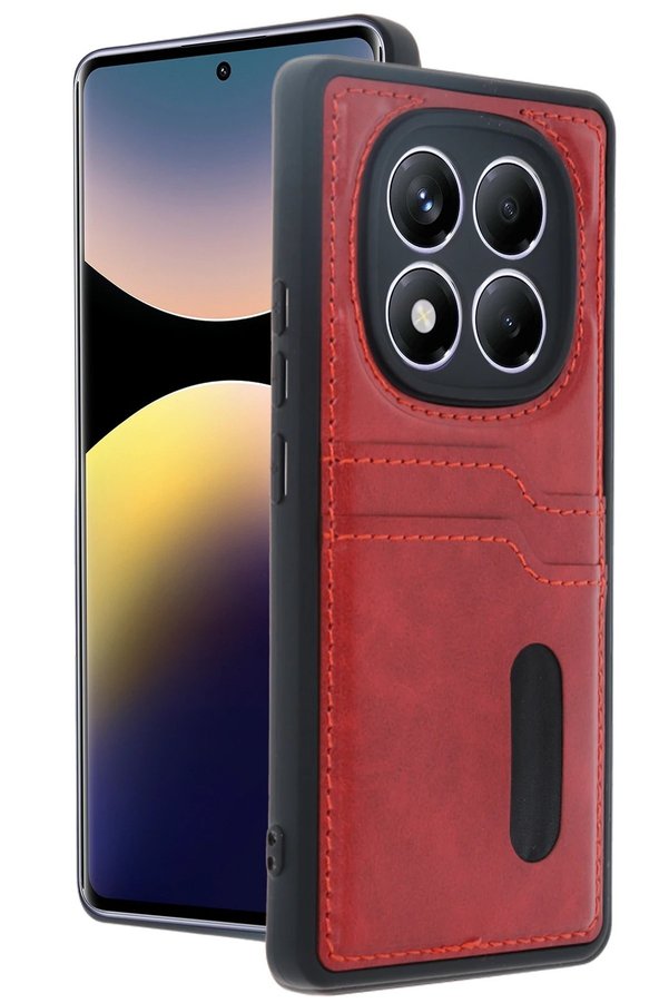 Xi̇aomi̇ Redmi̇ Note 14 Pro 4G Kılıf Sara Kartvi̇zi̇tli̇ Deri̇ Kılıf - Kırmızı - Dropx2481-7331