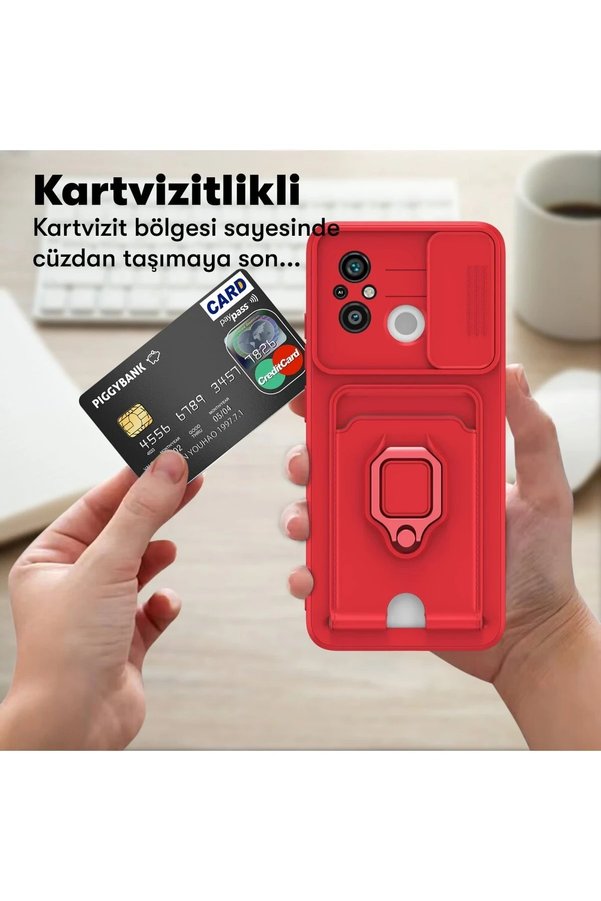Xi̇aomi̇ Redmi̇ 12C Kılıf Zuma Kartvi̇zi̇tli̇ Yüzüklü Si̇li̇kon - Laci̇vert - Dropx5701-9634