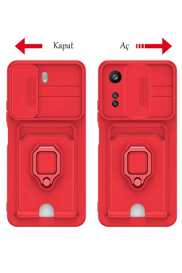 Xi̇aomi̇ Redmi̇ 13C Kılıf Zuma Kartvi̇zi̇tli̇ Yüzüklü Si̇li̇kon - Kırmızı - Dropx4449-2504