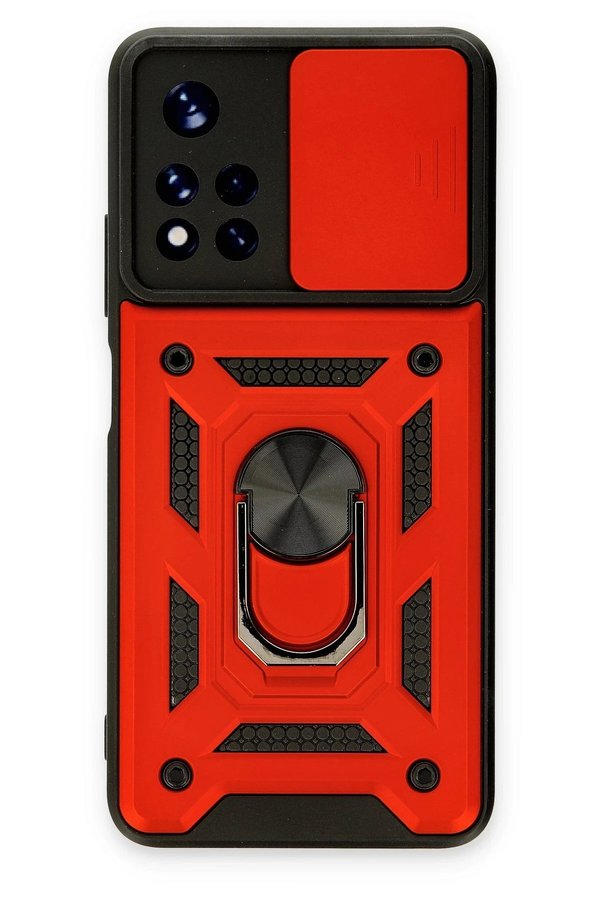 Xi̇aomi̇ Redmi̇ Note 11T Kılıf Pars Lens Yüzüklü Si̇li̇kon - Kırmızı - Dropx1587-5802