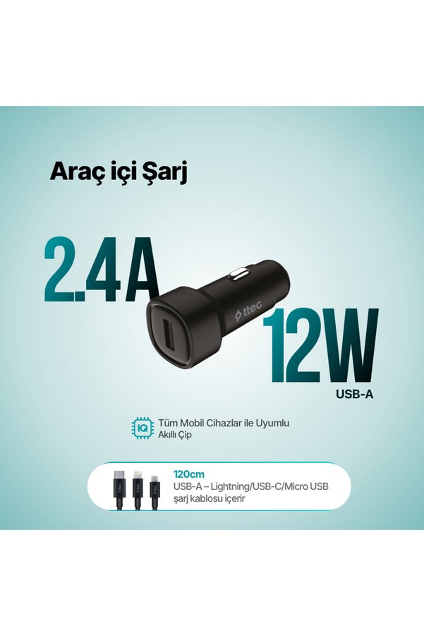 Ttec Smartcharger 2.4A Araç Şarj Aleti + Trio Kablo