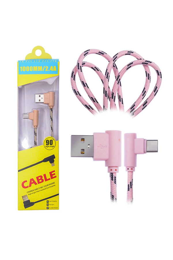 gizmurstore Ally Usb Type-C Eğik Başlı Halat Usb Kablo 1metre-(5775) - GMS7493-9056