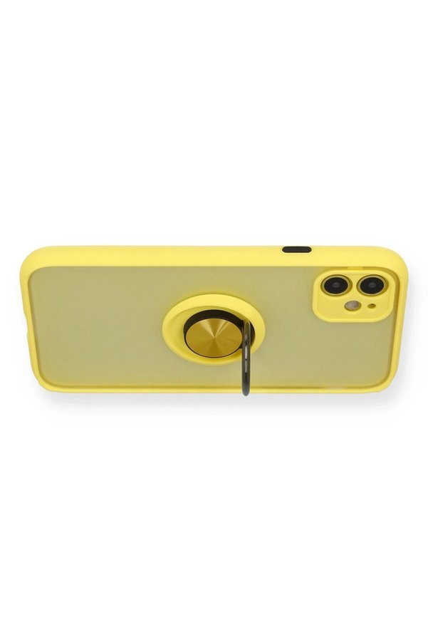 İphone 11 Kılıf Montreal Yüzüklü Si̇li̇kon Kapak - Sarı - Dropx5097-4328