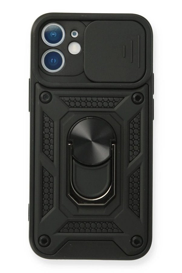 CepteToptan iPhone 11 Kılıf Pars Lens Yüzüklü Silikon - Siyah - DROPX9301-1200