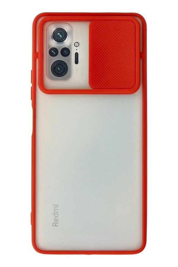 CepteToptan Xiaomi Redmi Note 10 Pro Kılıf Palm Buzlu Kamera Sürgülü Silikon - Kırmız - DROPX2948-3359