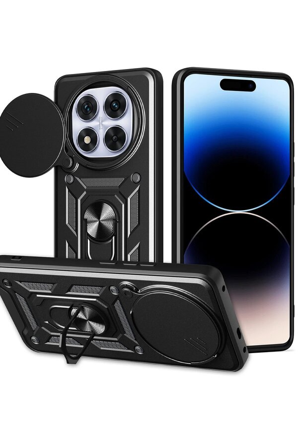 CepteToptan Xiaomi Redmi Note 14 Pro Plus Kılıf Pars Lens Yüzüklü Silikon - Siyah - DROPX5060-5221