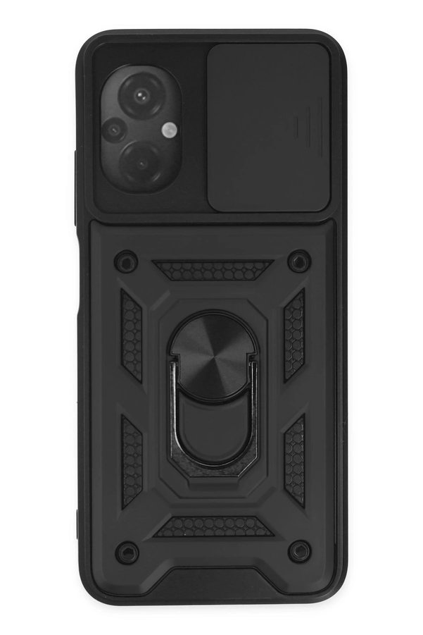CepteToptan Xiaomi Poco M5 Kılıf Pars Lens Yüzüklü Silikon - Siyah - DROPX6790-2618
