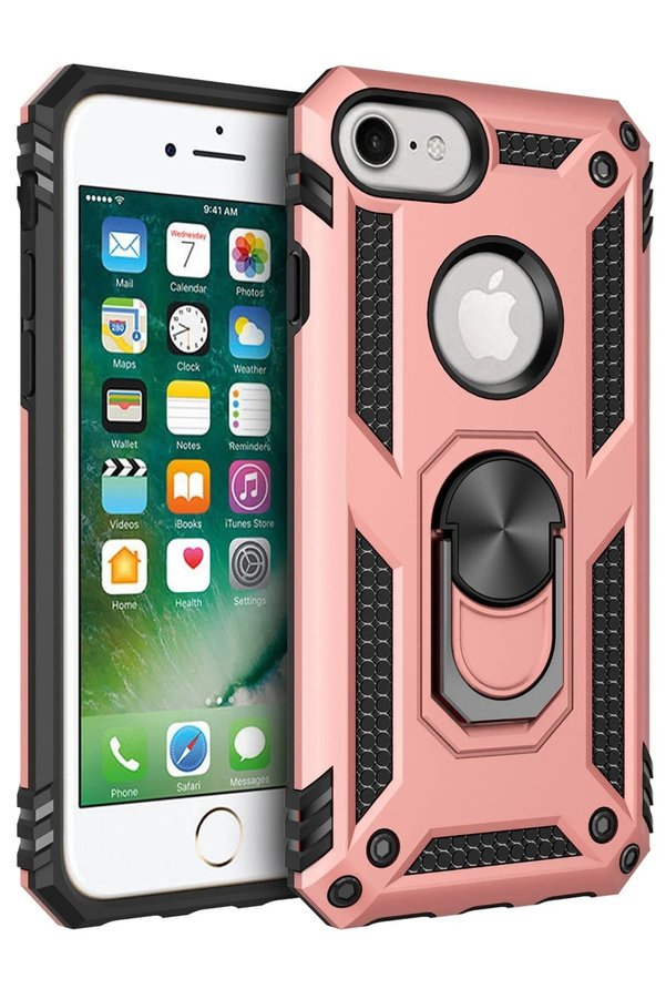 CepteToptan iPhone 7 Kılıf Sofya Yüzüklü Silikon Kapak - Rose - DROPX6267-6572