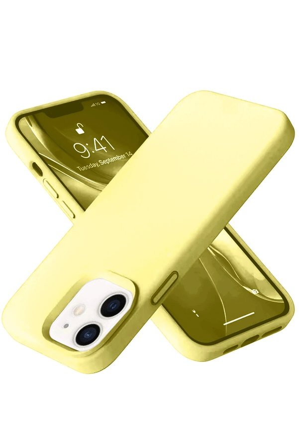 İphone 12 Kılıf Nano İçi̇ Kadi̇fe Si̇li̇kon- Sarı - Dropx6566-3781