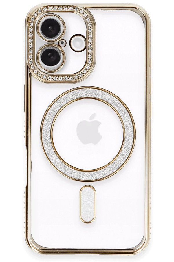 CepteToptan iPhone 16 Plus Kılıf Joke Simli Magneticsafe Kılıf - Gold - DROPX9154-9155