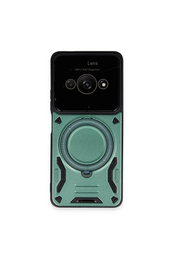 CepteToptan Xiaomi Poco C61 Kılıf Joy Lens Standlı Kapak - Koyu Yeşil - DROPX4861-8909