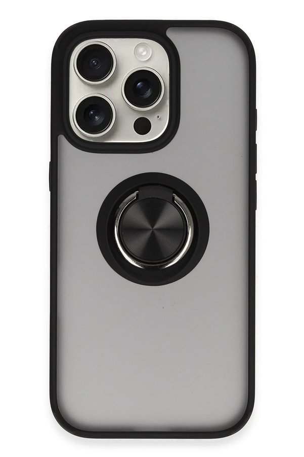 CepteToptan iPhone 16 Pro Max Kılıf Montreal Yüzüklü Silikon Kapak - Siyah - DROPX6401-9967