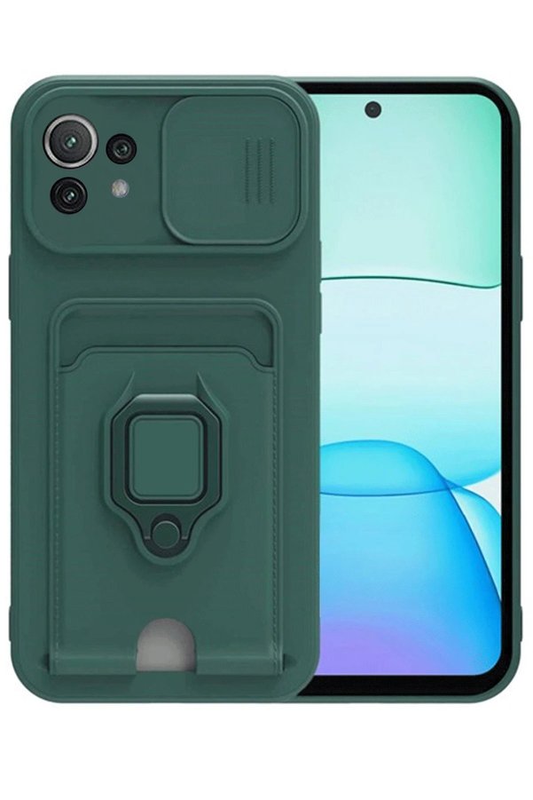 CepteToptan Xiaomi Mİ 11 Lite Kılıf Zuma Kartvizitli Yüzüklü Silikon - Yeşil - DROPX8322-6804