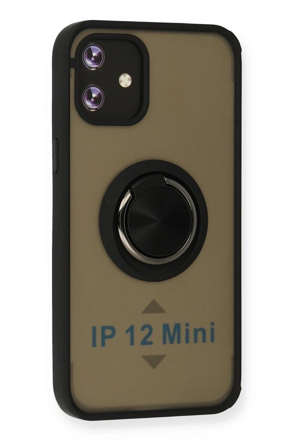 İphone 12 Mi̇ni̇ Kılıf Montreal Yüzüklü Si̇li̇kon Kapak - Si̇yah - Dropx9445-5151