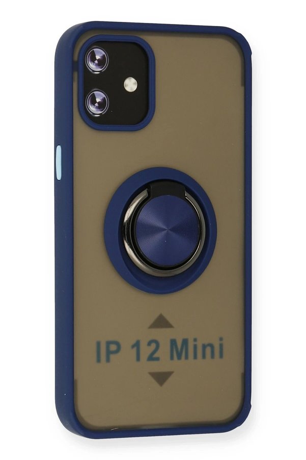 İphone 12 Kılıf Montreal Yüzüklü Si̇li̇kon Kapak - Laci̇vert - Dropx1682-2608